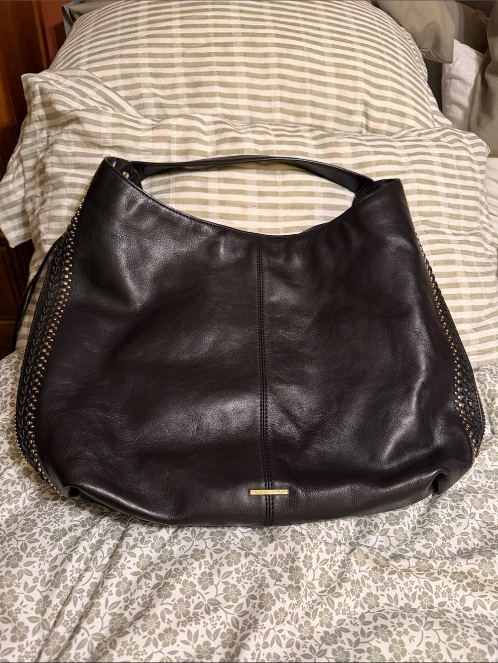 Rebecca Minkoff Black Leather Hobo with Gold-Tone Chain Trim